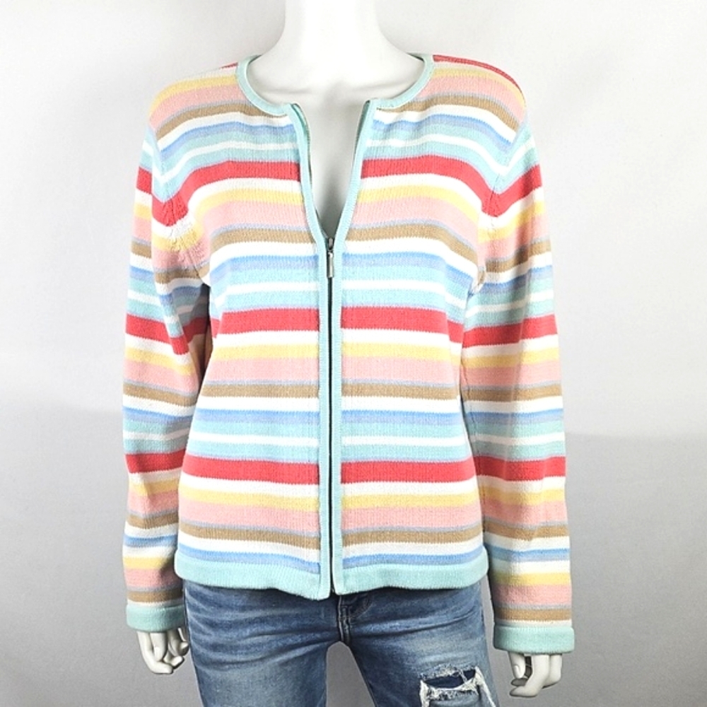 Liz Claiborne Pastel Multi-Stripe Zip Front Cardigan